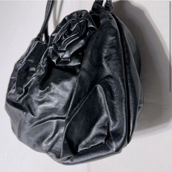 5/$25 American Eagle Black Faux Leather Purse Shoulder Bag With Flower - Picture 3 of 11